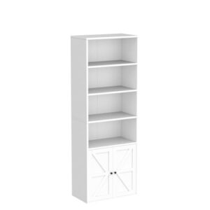 IDEALHOUSE White Bookcase with Doors Industrial Bookshelf 11.8in Depth Display Storage Shelves 71.4in Tall Farmhouse Bookcases Wooden 6 Shelf Bookshelvels for Bedroom, Living Room, Home Office, White