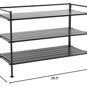 Seville Classics Sturdy Freestanding Storage Shelf for Bedroom, Closet, Entryway, Dorm Room Organizer, Stackable Metal 3-Tier 2" Resin Slat Shoe Rack, Espresso