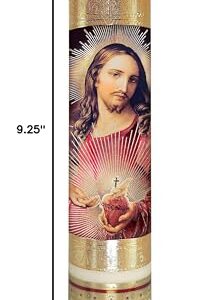 Sacred Heart Jesus Flameless LED Devotional Prayer Candle Religious Gold Foil Decoration for Home, Office, or Place Workship