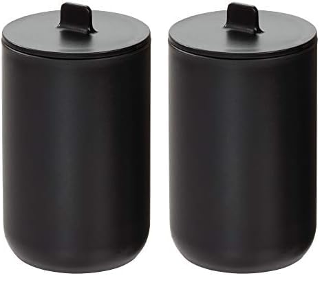 iDesign Cade Canister Bathroom Storage Jar with Lid for Bathroom, Vanity, Desk, Countertop, 3.14" x 3.14" x 5.09", Matte Black (Pack of 2)