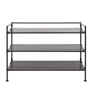 Seville Classics Sturdy Freestanding Storage Shelf for Bedroom, Closet, Entryway, Dorm Room Organizer, Stackable Metal 3-Tier 2" Resin Slat Shoe Rack, Espresso