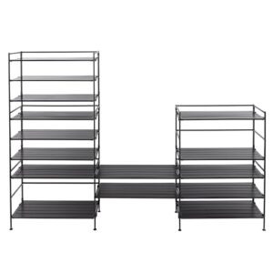 Seville Classics Sturdy Freestanding Storage Shelf for Bedroom, Closet, Entryway, Dorm Room Organizer, Stackable Metal 3-Tier 2" Resin Slat Shoe Rack, Espresso