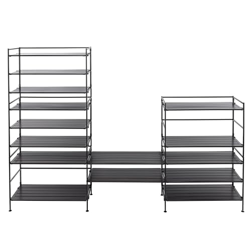 Seville Classics Sturdy Freestanding Storage Shelf for Bedroom, Closet, Entryway, Dorm Room Organizer, Stackable Metal 3-Tier 2" Resin Slat Shoe Rack, Espresso