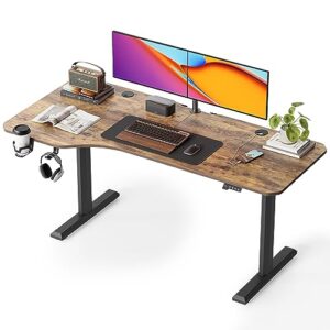 fezibo 63"x28" l shaped standing desk, electric stand up height adjustable home office table, sit stand desk, rustic brown top