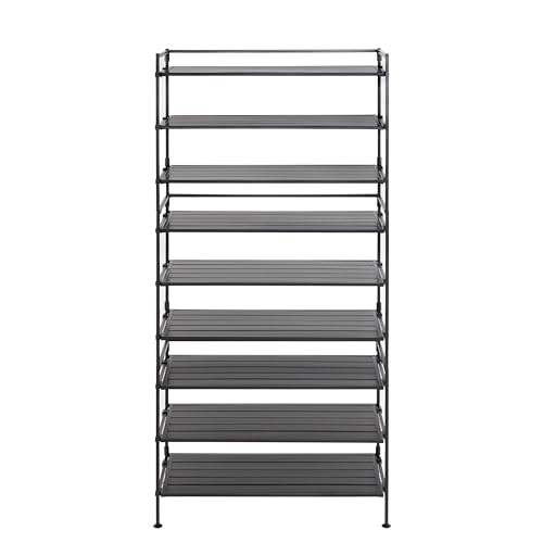 Seville Classics Sturdy Freestanding Storage Shelf for Bedroom, Closet, Entryway, Dorm Room Organizer, Stackable Metal 3-Tier 2" Resin Slat Shoe Rack, Espresso