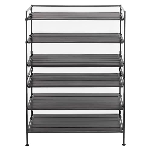 Seville Classics Sturdy Freestanding Storage Shelf for Bedroom, Closet, Entryway, Dorm Room Organizer, Stackable Metal 3-Tier 2" Resin Slat Shoe Rack, Espresso