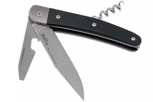 lionsteel jack 3 folding knife + multitool, clip point m390 blade, bottle opener, screwdriver, corkscrew, titanium bolster with slip joint, made in italy (black g10)