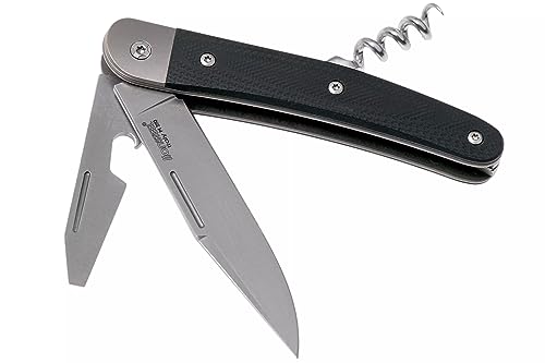 LionSTEEL JACK 3 Folding Knife + Multitool, Clip Point M390 Blade, Bottle Opener, Screwdriver, Corkscrew, Titanium Bolster with Slip Joint, Made in Italy (Black G10)