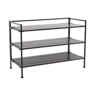 seville classics sturdy freestanding storage shelf for bedroom, closet, entryway, dorm room organizer, stackable metal 3-tier 2" resin slat shoe rack, espresso