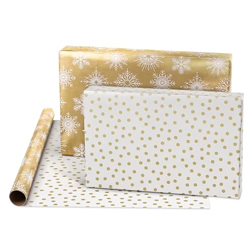 American Greetings 80 sq. ft. Gold Wrapping Paper Bundle (Snowflakes) for Christmas, New Years, and All Holidays (4 Rolls 30 in. x 8 ft.)