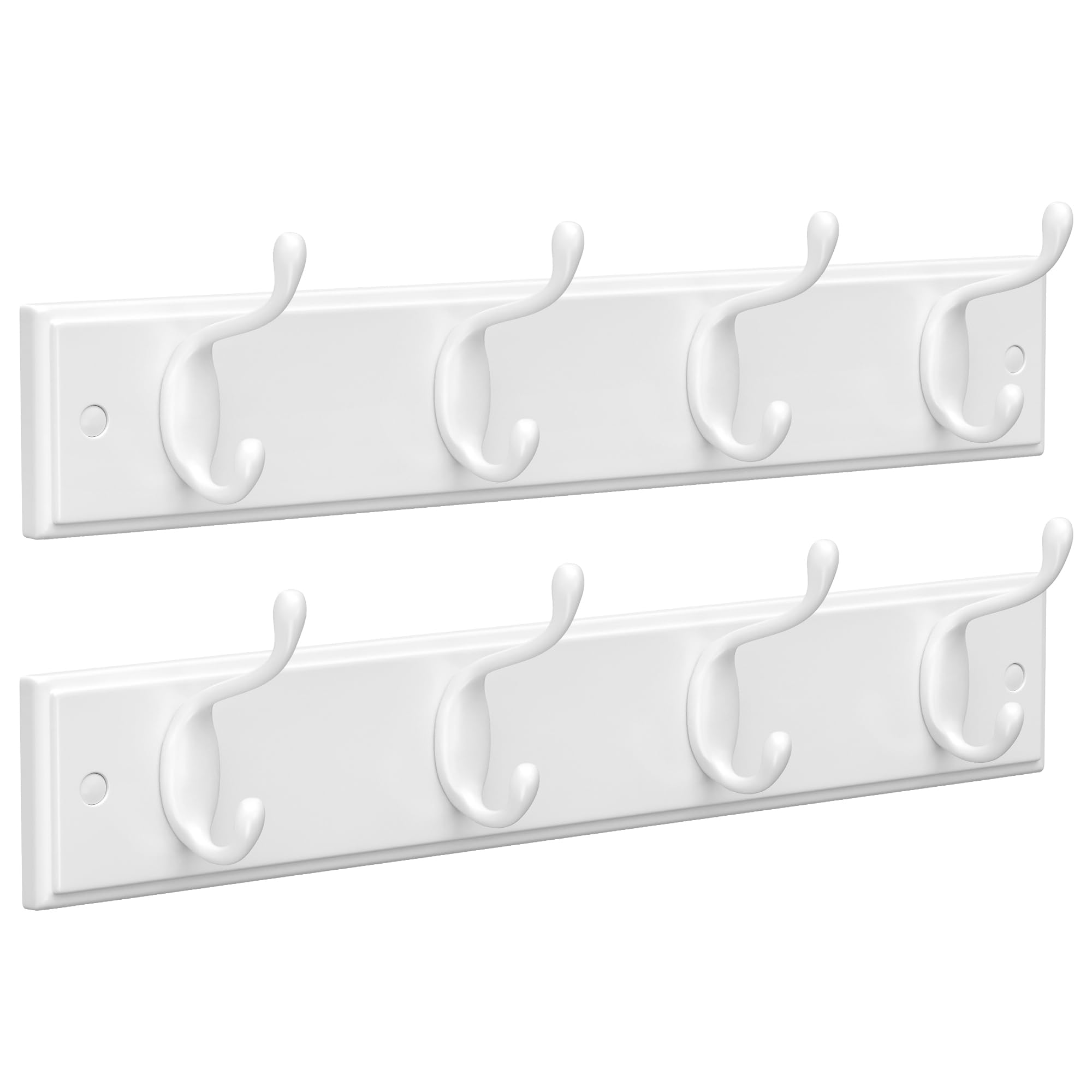 SONGMICS Set of 2 Wall-Mounted Coat Rack, Hook Rack, 8 Dual Metal Hooks, for Coats, Bags, Keys, in The Entryway, Bedroom, Living Room, White ULHR232W01