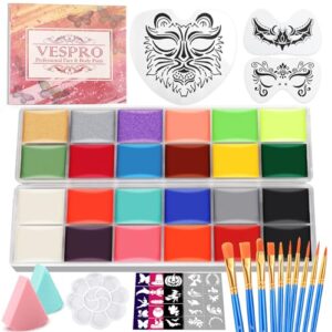 face painting kit for kids party,22 colors face paint kit includes paint tray,sponges,brushes and stencils,professional face painting kit non toxic for kids and adults halloween makeup