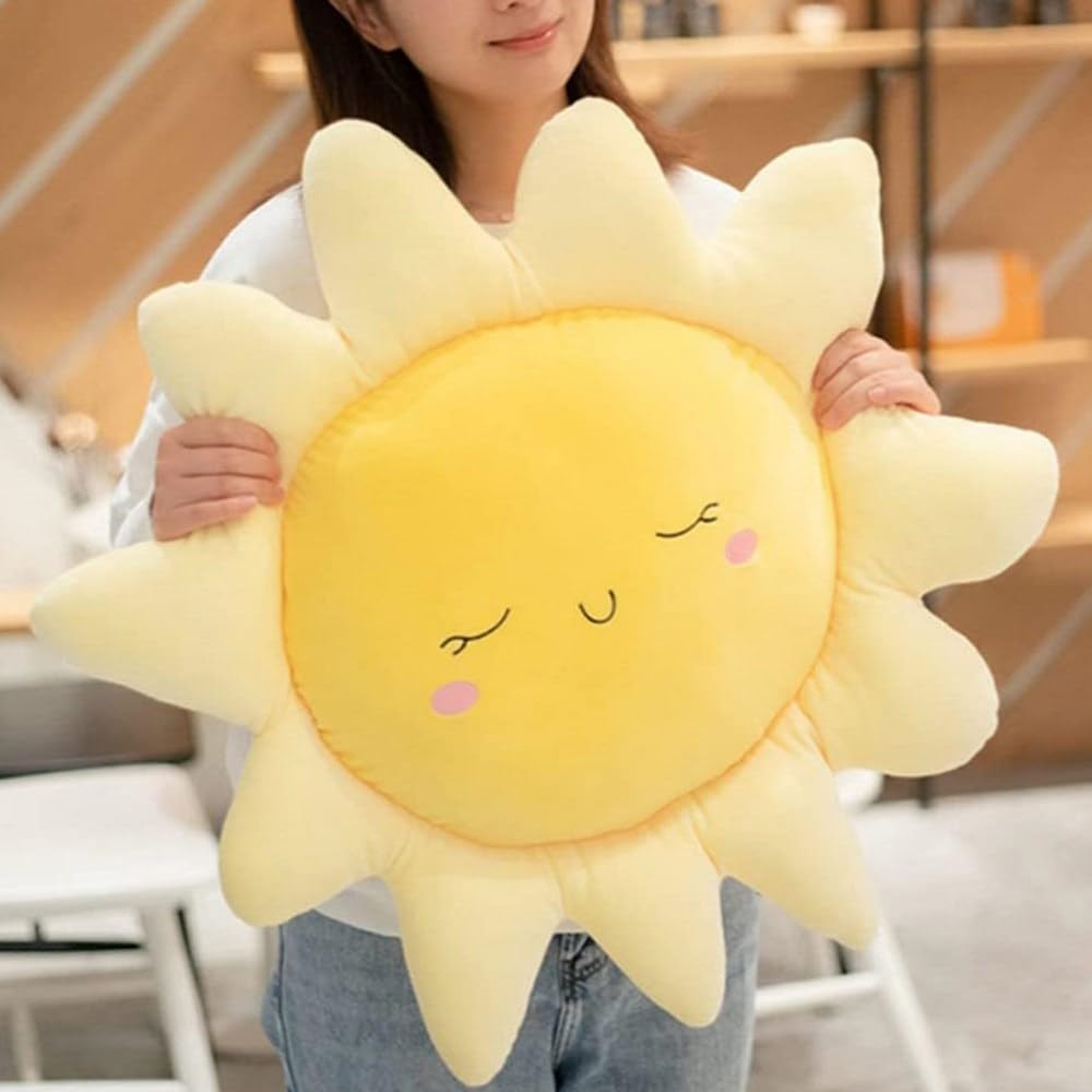 OUKEYI Soft Plush Pillow, Yellow, Polypropylene Fill Material, 17.7in/cm, Throw Pillow for Home Deco Gift, Kids, Sofa Cushion, Sun Shape, Indoor, Plush, Modern Style, Christmas Occasion