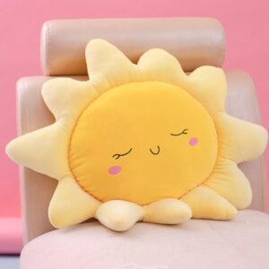 OUKEYI Soft Plush Pillow, Yellow, Polypropylene Fill Material, 17.7in/cm, Throw Pillow for Home Deco Gift, Kids, Sofa Cushion, Sun Shape, Indoor, Plush, Modern Style, Christmas Occasion