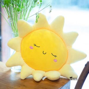 OUKEYI Soft Plush Pillow, Yellow, Polypropylene Fill Material, 17.7in/cm, Throw Pillow for Home Deco Gift, Kids, Sofa Cushion, Sun Shape, Indoor, Plush, Modern Style, Christmas Occasion