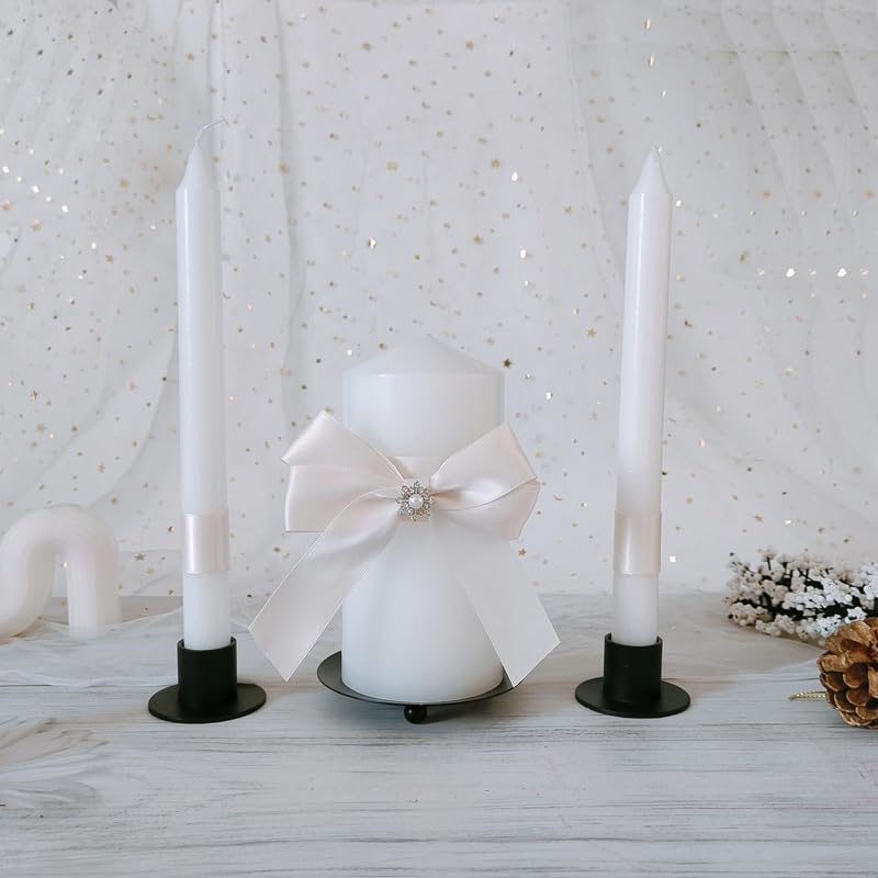 Unity Candles for Wedding Ceremony Set with Holder, Wedding Accessories for Reception Ceremony - Wedding Gifts - Candle Set - 5.5 Inch Pillar and Two 9.8 Inch Tapers