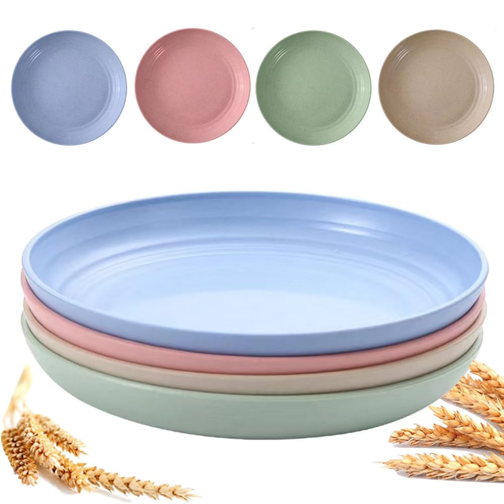 9 Inch Unbreakable Wheat Straw Plates - Reusable Plate Set - Dishwasher & Microwave Safe - Dinner Dishes Lightweight Plates Salad Kids Adult Plate for Kitchen Camping - BPA Free (Plate-9in)