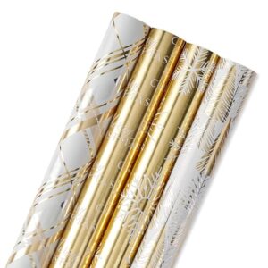 American Greetings 80 sq. ft. Gold Wrapping Paper Bundle (Snowflakes) for Christmas, New Years, and All Holidays (4 Rolls 30 in. x 8 ft.)