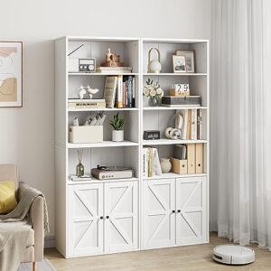 IDEALHOUSE White Bookcase with Doors Industrial Bookshelf 11.8in Depth Display Storage Shelves 71.4in Tall Farmhouse Bookcases Wooden 6 Shelf Bookshelvels for Bedroom, Living Room, Home Office, White