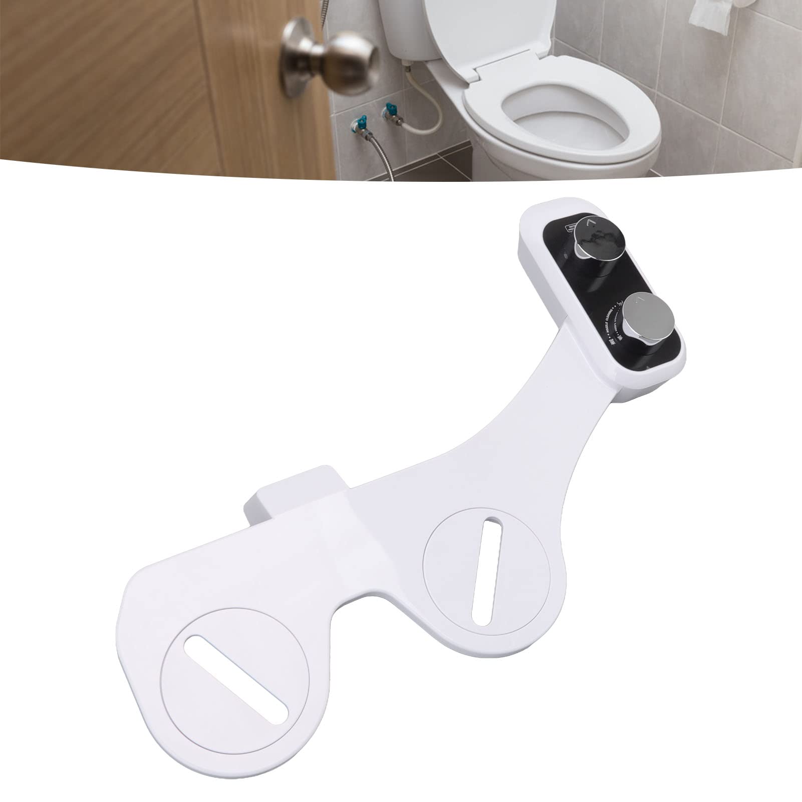 Universal Smart Toilet Bidet Dual Nozzle Design with Knob Switch, Self Cleaning Sprayer for Men, Women, Children, Elderly