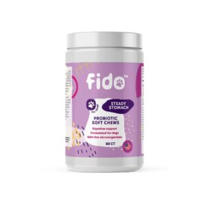 fido steady stomach probiotic soft chews, chicken flavor, 60 chews | organic digestive supplements | supports gut health & sensitive stomachs | veterinarian approved for all life stages