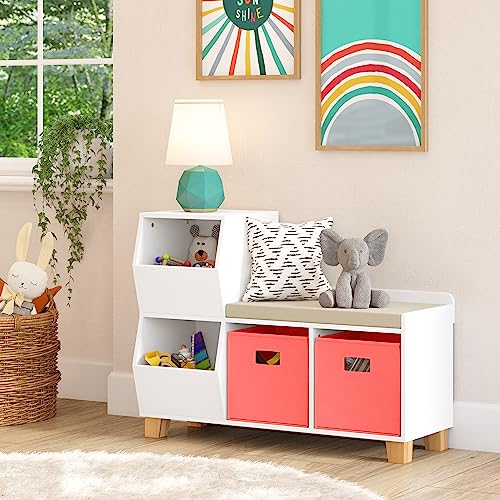 RiverRidge Kids Catch-All Toy Storage Organizer Bench with Cubbies & Toy Bins for Playroom Storage - Cubby Storage Organizer