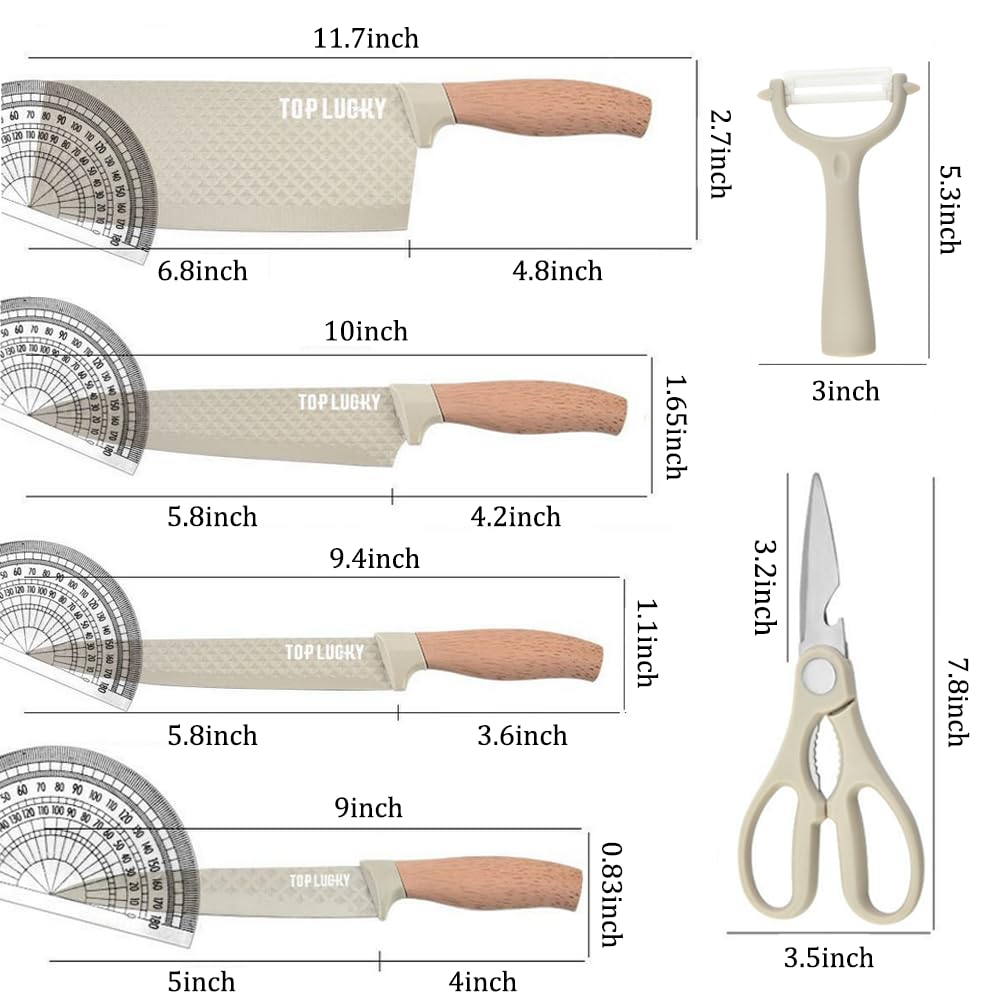 Knife Set, 6-Piece Khaki Professional Kitchen Knife Set for Chef, Super Sharp Meat Knives Cooking Knives Sets, Anti-Rust Stainless Steel Kitchen Knives with Cutlery Ergonomic Design Wood Handle