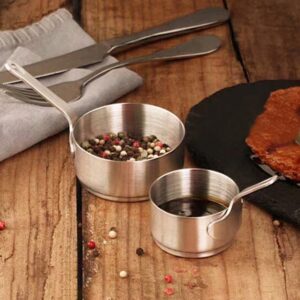 Elvaesther 100ml 1pc Handle Sauce Pan, Mini Sauce Pan with Hanging Hole, Handle Sauce Pot Multi-purpose Corrosion-resistant 304 Stainless Steel Measuring Cups for Cooking Banquet Picnic