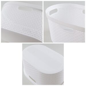 Nesmilers 42 Liters Plastic Laundry Basket, White Clothes Hamper Baskets with Handles Set of 4