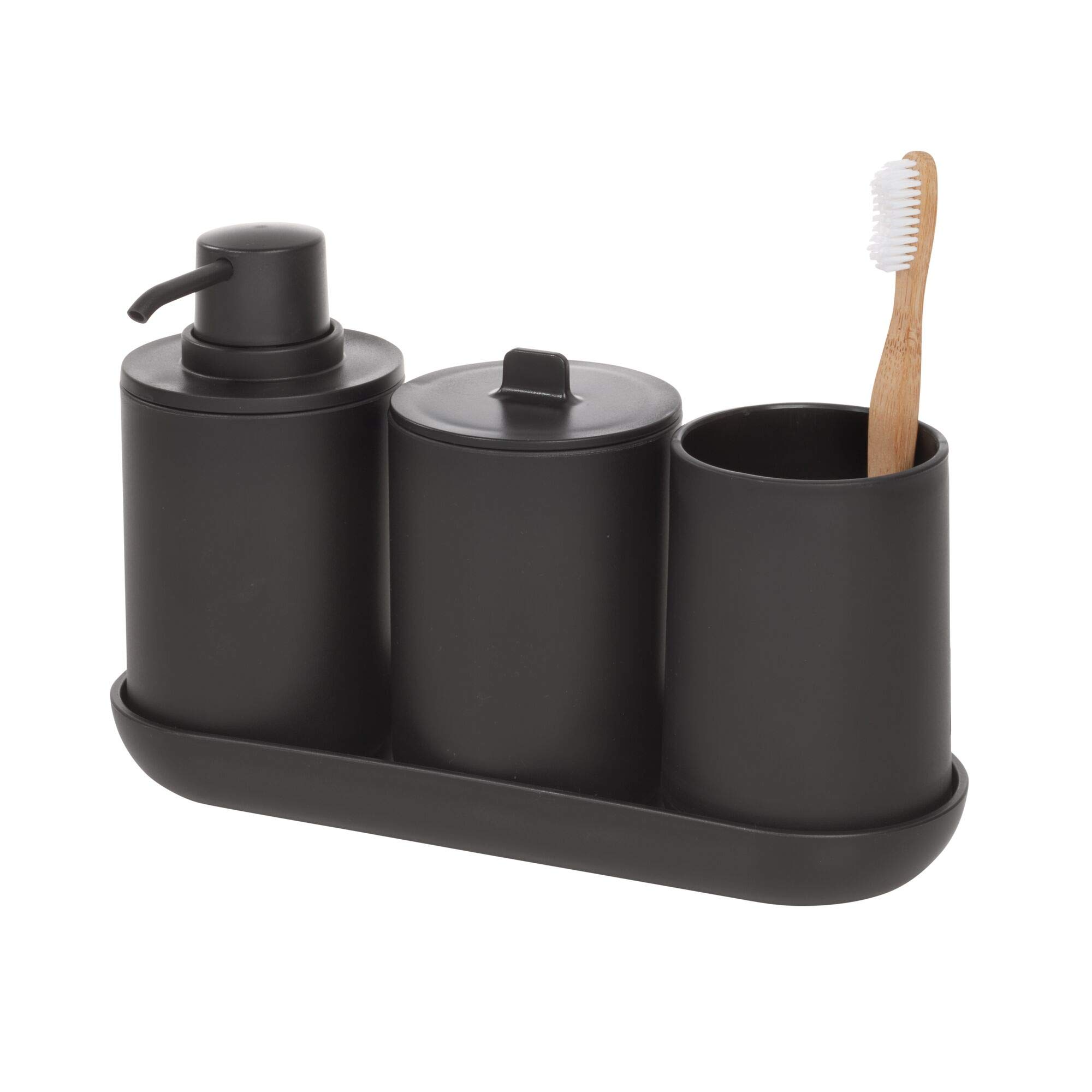 iDesign Cade Canister Bathroom Storage Jar with Lid for Bathroom, Vanity, Desk, Countertop, 3.14" x 3.14" x 5.09", Matte Black (Pack of 2)