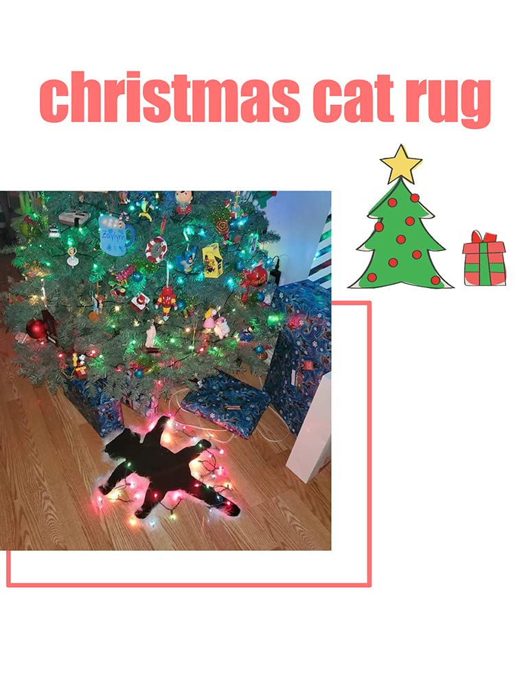 UIYIHIF 23 Inch Cute Fried Cat Plush Carpet with Lights Cat Blanket Area Rug Children Room Rug Fluffy Cat Rugs for Christmas Funny Christmas Lights Decoration, Xmas Gift for Family Friends(Lanterns)