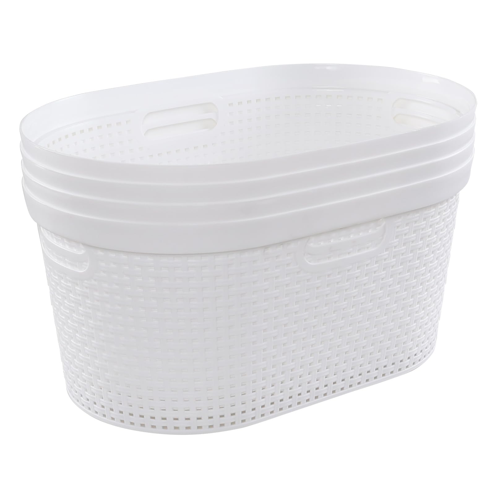 Nesmilers 42 Liters Plastic Laundry Basket, White Clothes Hamper Baskets with Handles Set of 4