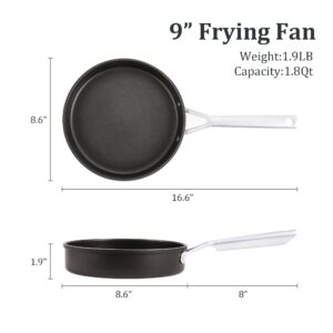 Wodillo Nonstick Frying Pan Skillet, Nonstick Omelette Pan,Induction Base, Hard-Anodized, Durable & Oven Safe to 420°F, Dishwasher Safe(9 INCH)