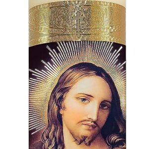 Sacred Heart Jesus Flameless LED Devotional Prayer Candle Religious Gold Foil Decoration for Home, Office, or Place Workship