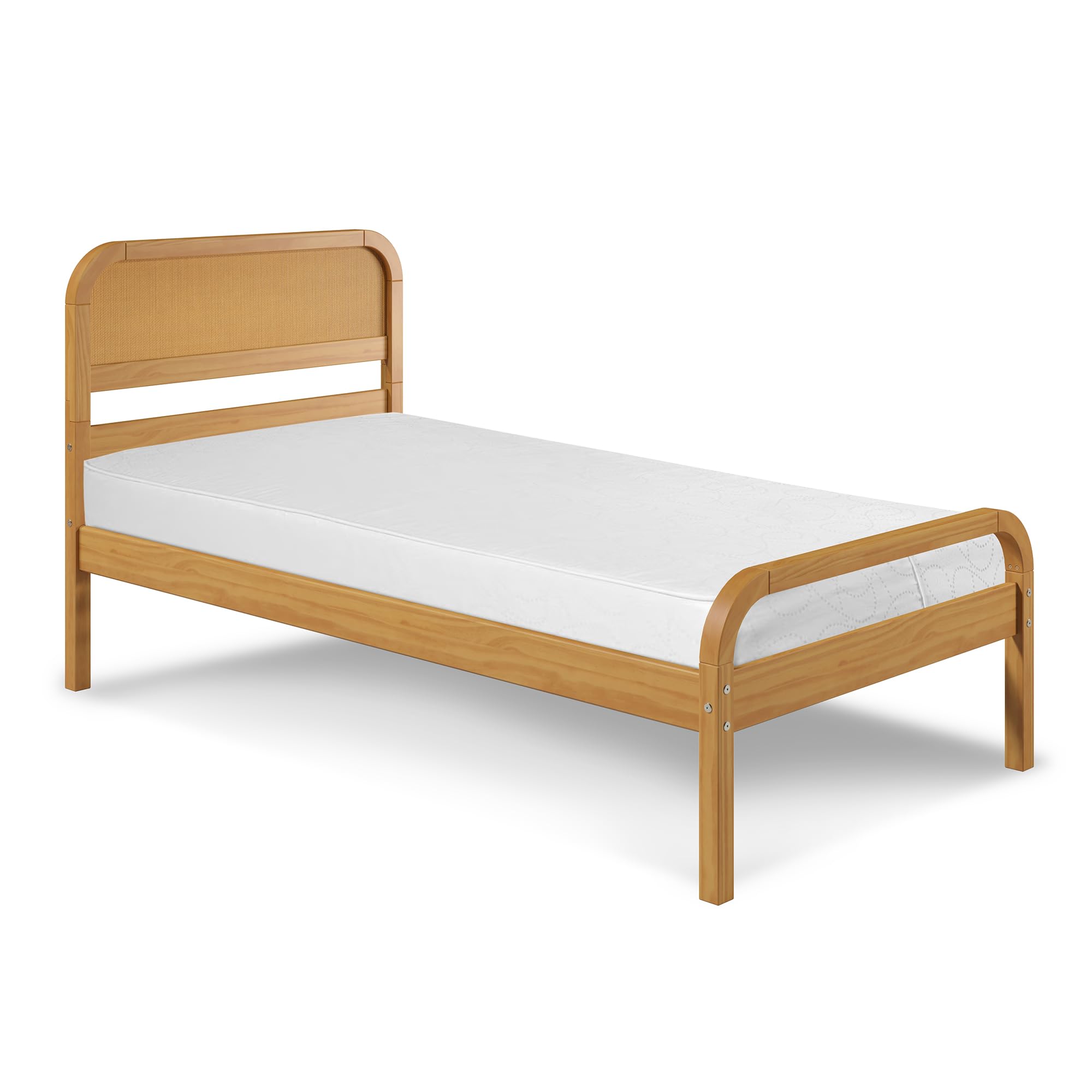 P’kolino Curva Rattan Kids Twin Size Bed Frame with Headboard- FSC Certified Solid Pine Wood - Natural