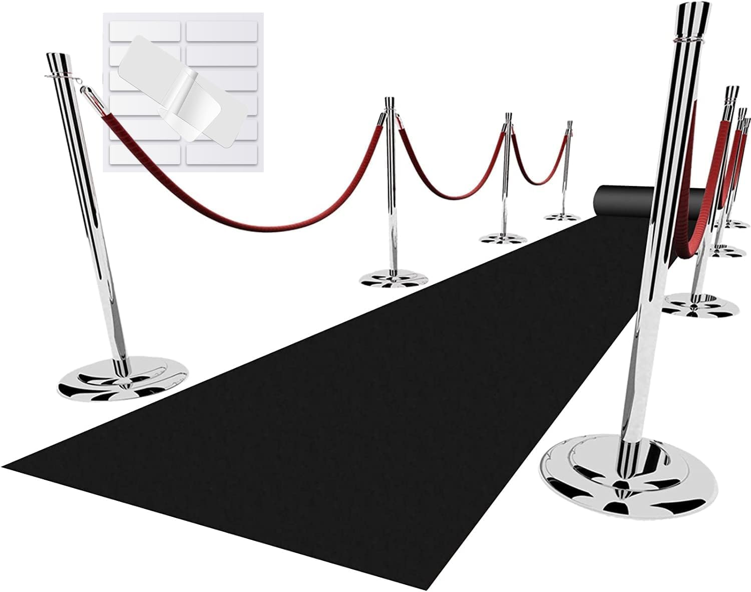 Glamourous Event Black Carpet Runner with Double-Sided Tape - 2.6X15 ft, 130 GSM Felt Non-Woven Fabric, Perfect for Wedding Aisles and Movie Theme Decor