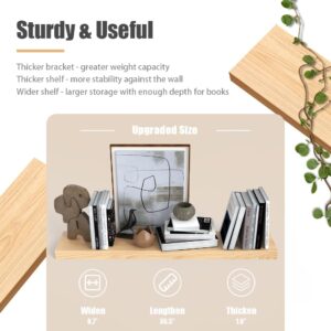 Habudda Floating Shelves, Wood Wall Shelf, Natural Wooden Home Decor for Bathroom Kitchen Bedroom, Hanging Mounted Invisible Bracket, Extra Long 35.5 Inch, Set of 2