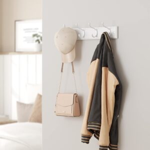 SONGMICS Set of 2 Wall-Mounted Coat Rack, Hook Rack, 8 Dual Metal Hooks, for Coats, Bags, Keys, in The Entryway, Bedroom, Living Room, White ULHR232W01