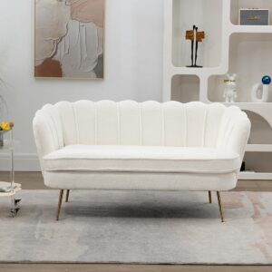 anwickmak 59" wide modern boucle loveseat small sofa small mini room couch two-seater sofa with gold metal legs for small space office studio apartment bedroom (ivory)