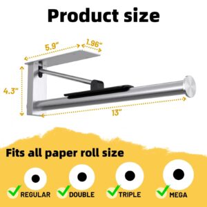 Upgraded Kitchen Paper Towel Holder - One-Hand Tear Under Cabinet Stick-on Towel Rack for Hanging Paper - First Apartment Essentials Wall Mount Self Adhesive Stainless Steel Rack Fits