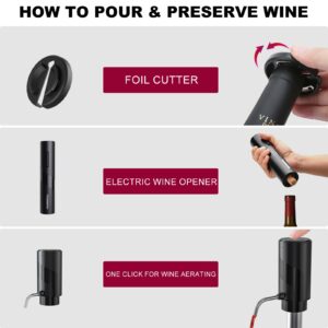 COKUNST Electric Wine Opener Set, USB Rechargeable Bottle Opener and Wine Decanter & Wine Aerator and Pourer, Wine Stopper, Foil Cutter 4-in-1 Gift Set for Wine Lovers Home Kitchen Party Wedding Bar