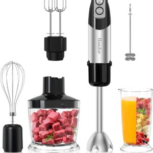 Handor 6-in-1 Hand Immersion Blender, 1000W 12 Speed Handheld Blender with 600ml Beaker, 500ml Chopper, Egg Whisk, Milk Frother, Stainless Steel Blades for Soup, Smoothie, Puree