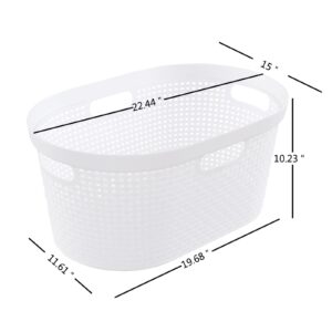 Nesmilers 42 Liters Plastic Laundry Basket, White Clothes Hamper Baskets with Handles Set of 4