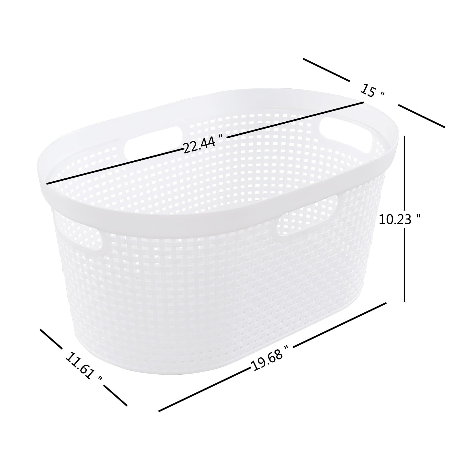 Nesmilers 42 Liters Plastic Laundry Basket, White Clothes Hamper Baskets with Handles Set of 4