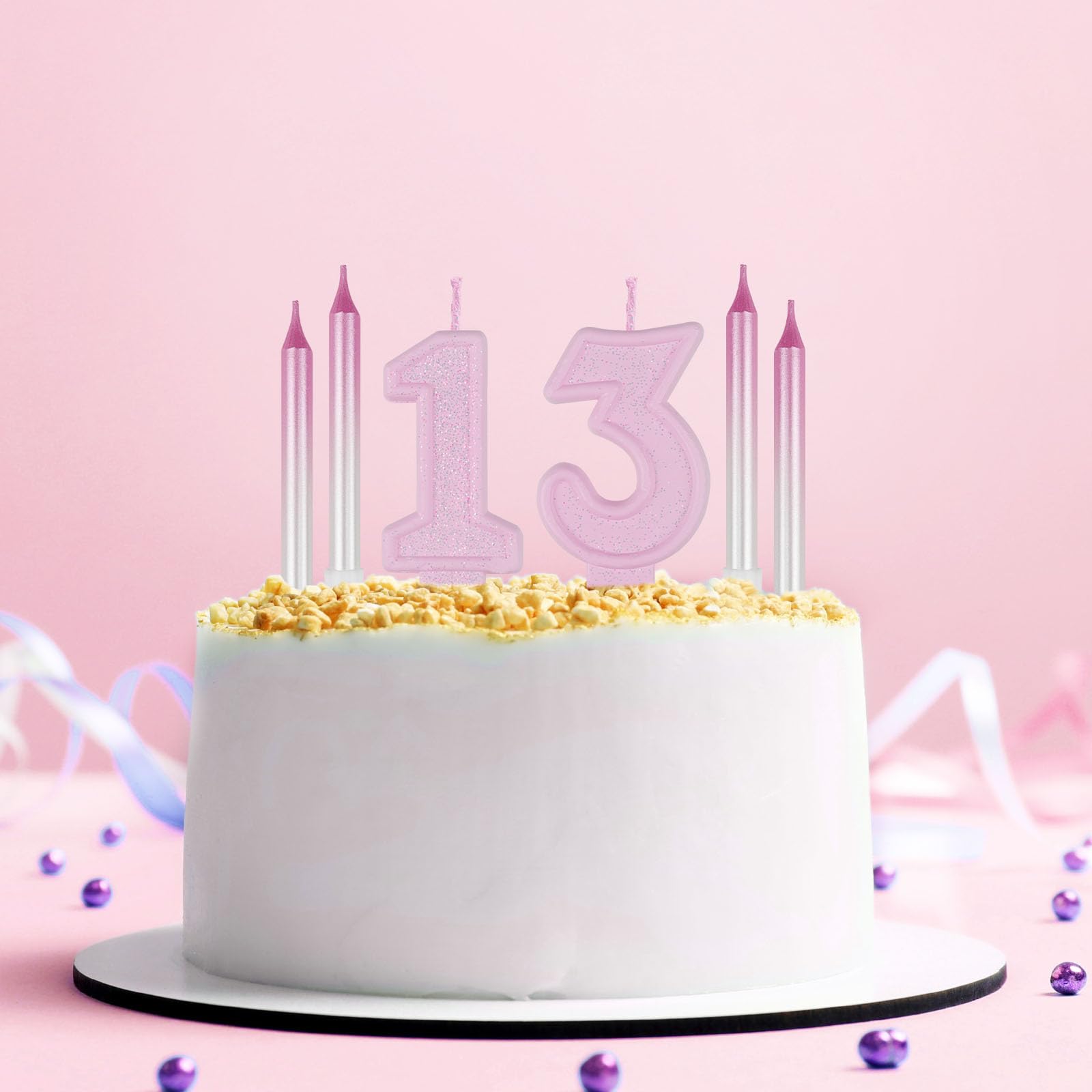 ZHIHUI 7pcs Number Birthday Candles, Pink Number 7 Cake Topper, 7th Birthday Candles, Pink and Cute Shiny Number Happy Birthday Cake Candles for Birthday Party Wedding Anniversary Celebration Supplies