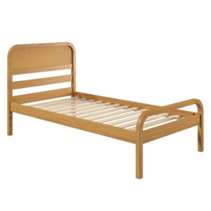 P’kolino Curva Rattan Kids Twin Size Bed Frame with Headboard- FSC Certified Solid Pine Wood - Natural