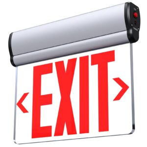 saselux led edge-lit exit sign ,brushed aluminum housing single-sided clear rotating acrylic panel,hardwired emergency exit signs with battery backup, 120v-347vac,red led emergency exit light for business , ul listed,top/side/wal mount(1 pack)