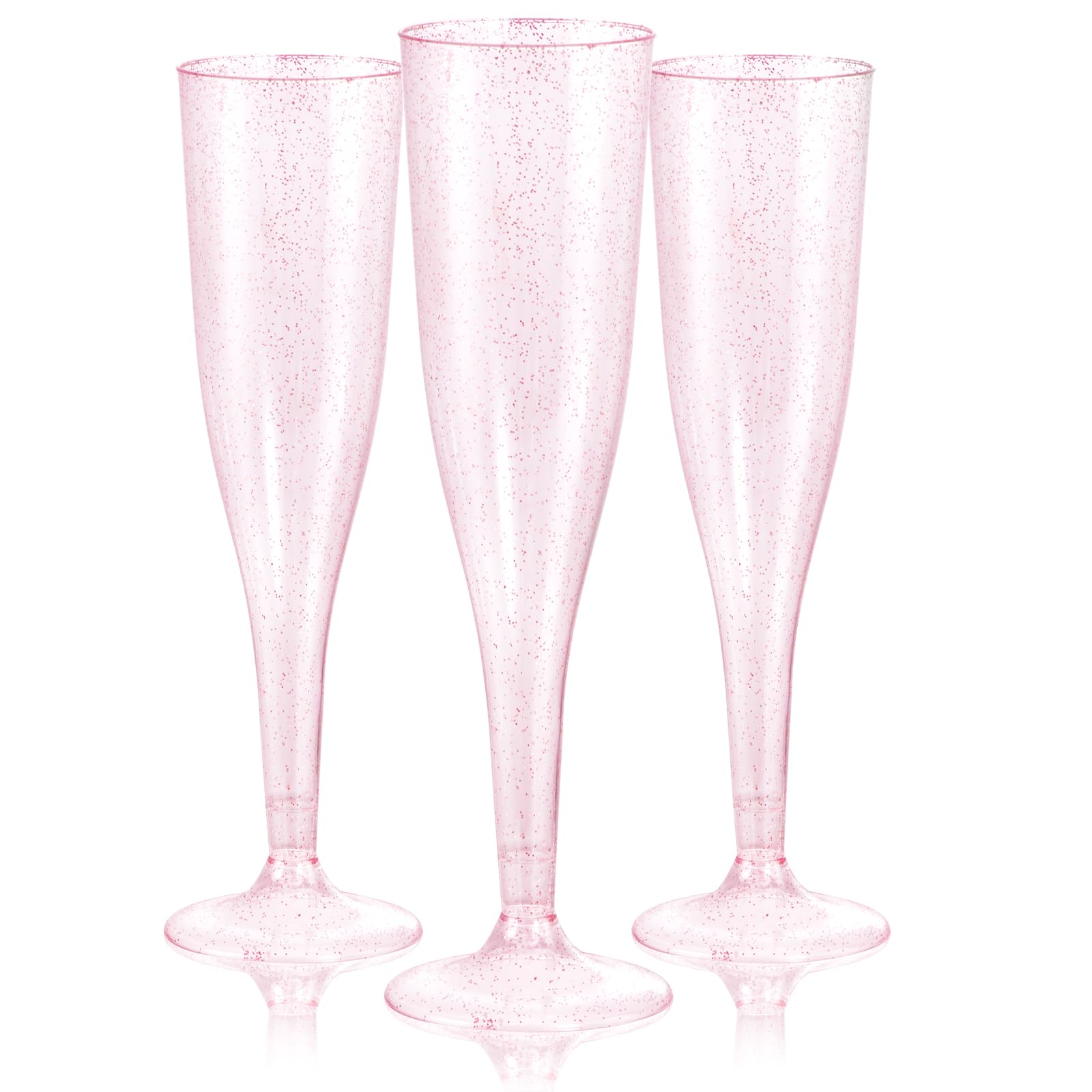 WDF 36 Pack Pink Glitter Plastic Champagne Flutes - 7OZ Pink Champagne Flutes Plastic, Champagne Glasses Glitter Pink Champagne Flutes, Plastic Flutes Champagne Disposable for Party & Wedding