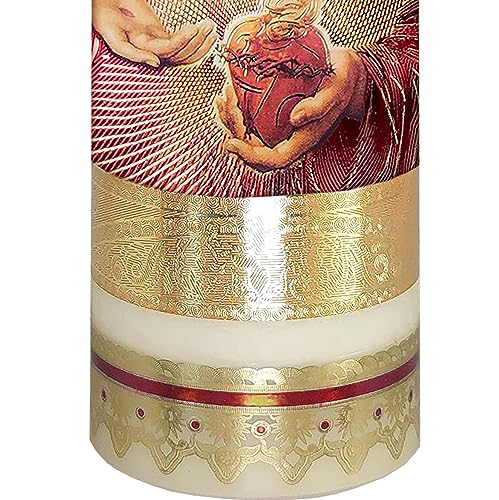 Sacred Heart Jesus Flameless LED Devotional Prayer Candle Religious Gold Foil Decoration for Home, Office, or Place Workship