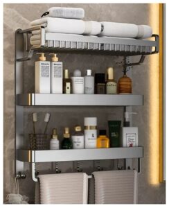 seife wall mounted towel rack shelf stud mount double towel rack for bathroom stainless steel constructed rust-proof shelf with built-in bars and hooks brushed nickel wall mounted bathroom shelves (c